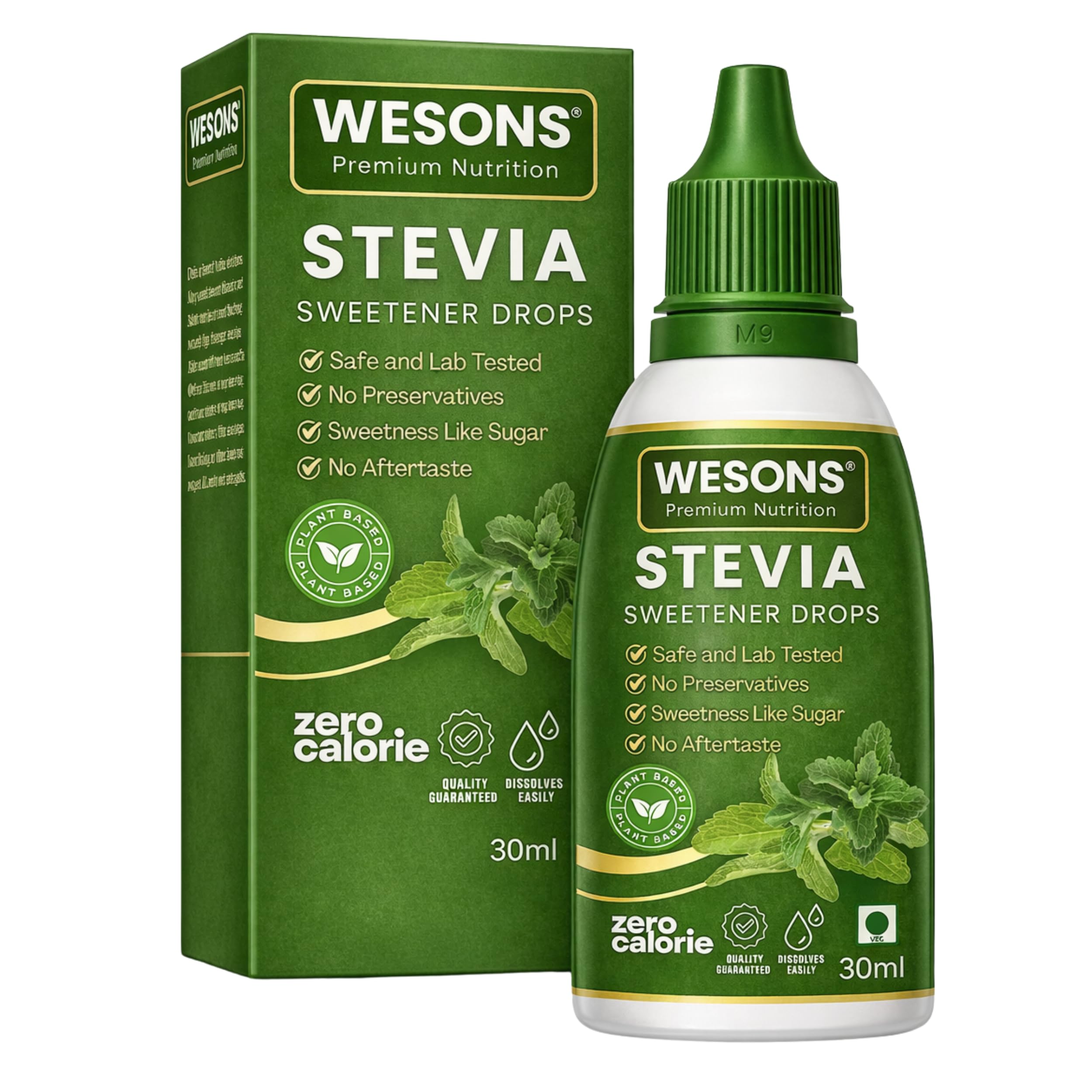 Wesons Pure Stevia Drops Sweetener Liquid Organic (30 ML) - 100x Sweeter Than Sugar - No Erythritol, No Chemicals - 100% Pure Stevia Drops - Stevia Sugar Liquid