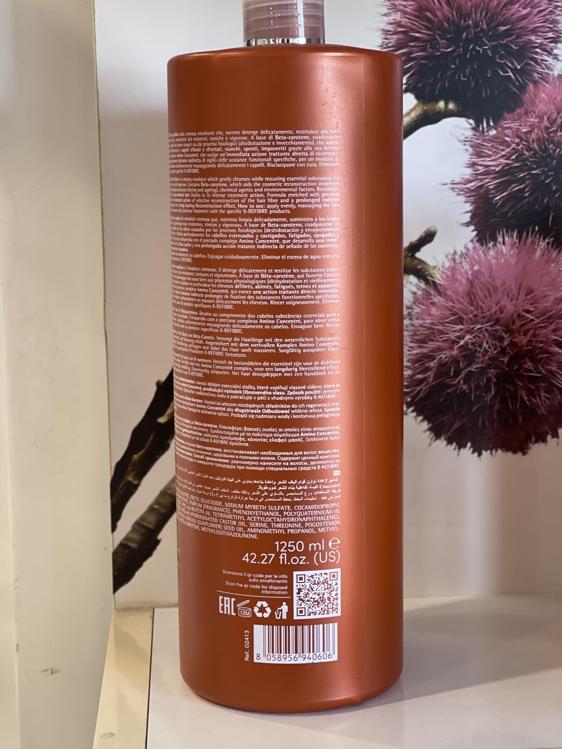 Medavita Shampoo Ricostruttore Beta Refibre per Capelli, 1250 ml