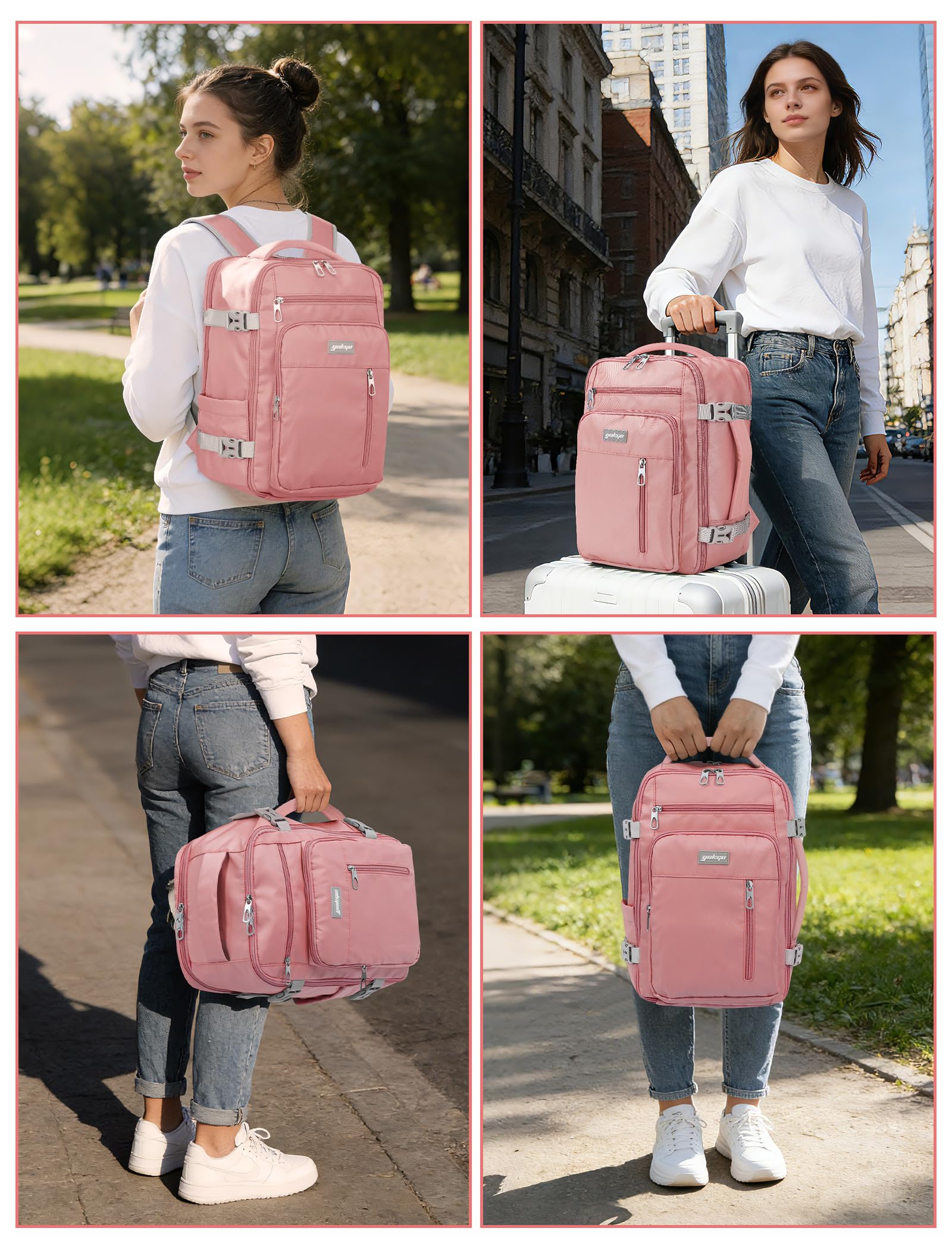 Sac a Dos Voyage Cabine Avion 40x30x20 Bagage Cabine 24L-30L Évolutif | Sac à Dos Avion pour Transavia Ryanair Vueling Wizz Air,Sous Siège Bagage à Main 15.6'' Ordinateur Portable Homme Femme Rose