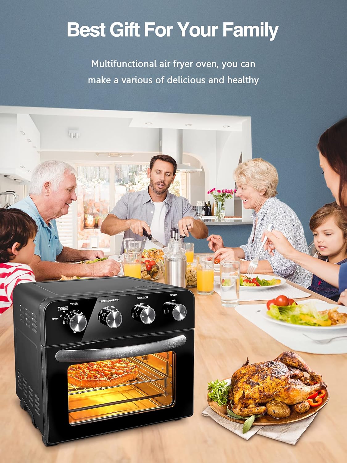 Onе-Dау Sаlе: Uр tо 70% оƒƒ A/C 10-in-1 Air Fryer Oven, 24 QT large Convection Toaster Oven with Rotisserie and Dehydrator, 1700W Oil-free Cooking, 6 free Accessories & 75 Recipes, Black (FM-9015)