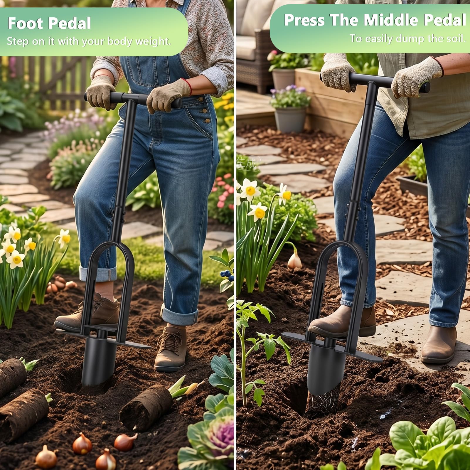 Planteur de bulbes, 87 cm, outil de plantation multifonction, en acier au carbone, profondeur : 11,5 cm, aide à planter des bulbes dans le jardin