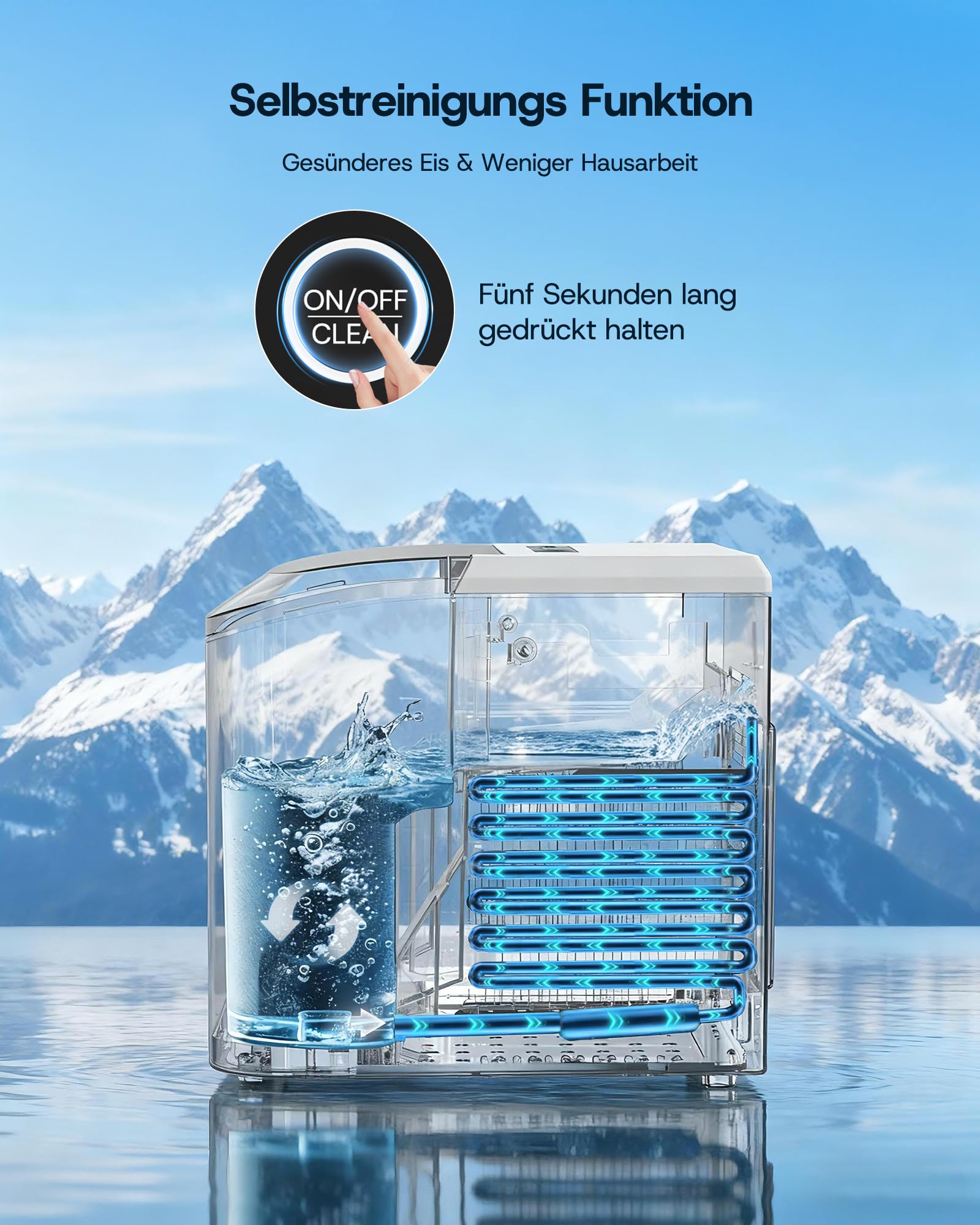 Upstreman Kleine Eiswürfelmaschine mit Selbstreinigung, 12kg / Tag, 9 Würfel in 6-8 Min, 2 Eisgrößen Wählbar, Leise & Tragbar, Ice Cube Maker für Zuhause, Küche, Büro, Bar und Party, BI12-Weiß