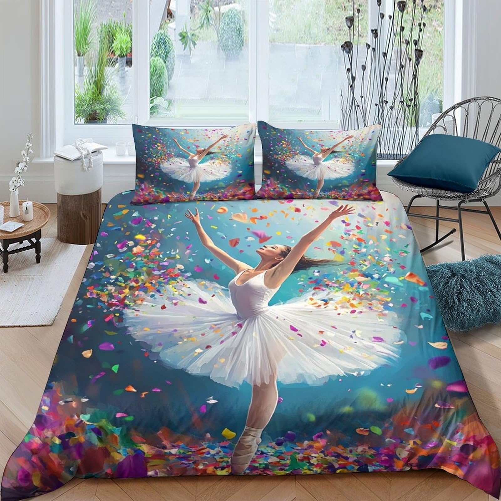 Ctjqhvkz Style-6 3D Printed Ballet Dancer Fitted Sheet Microfiber Soft Artistic Confetti Mattress Cover For Bedroom Decor Protection Single（135X200cm）