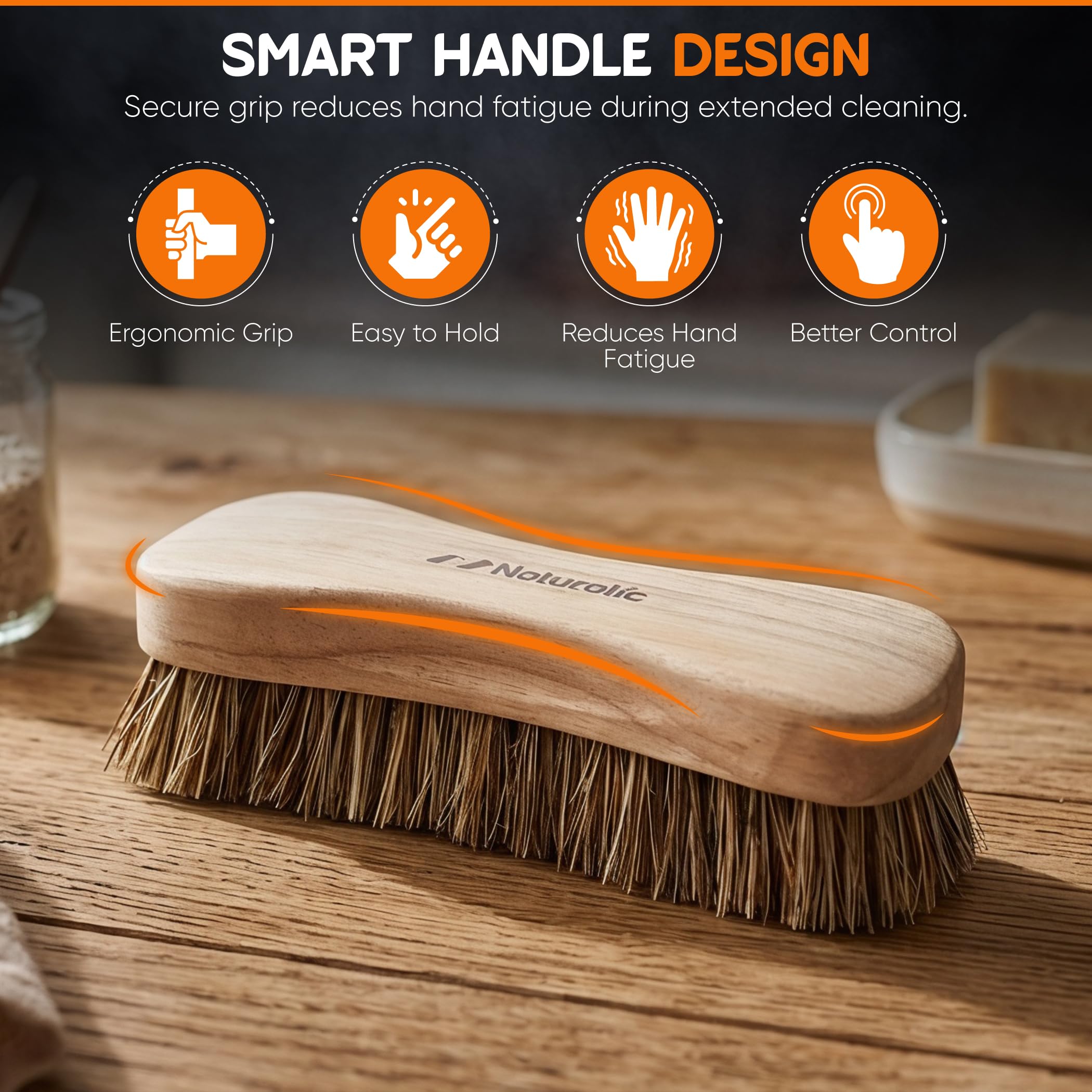 Juego de cepillos de madera totalmente natural | Mango de madera | cerdas Palmyra | Productos de limpieza ecológicos | Paquete de 2
