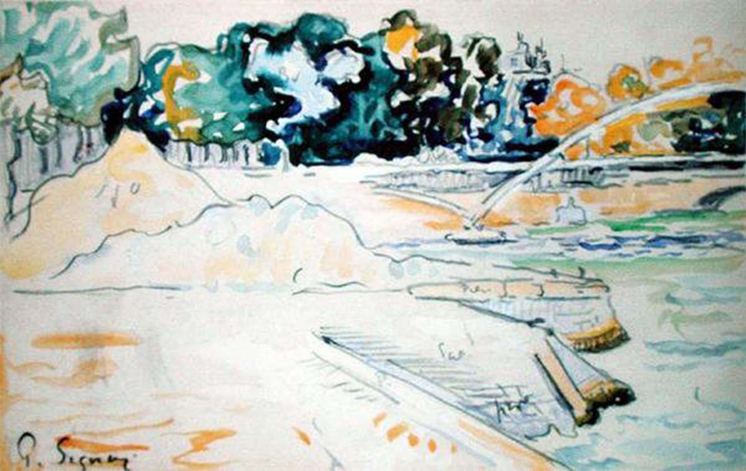 ARTXLXXBN Famous Prints Artwork Pictures Poster Painting Art the Seine At Paris by Paul Signac Artwork Landscape Pictures for Home Decor 60x90cm