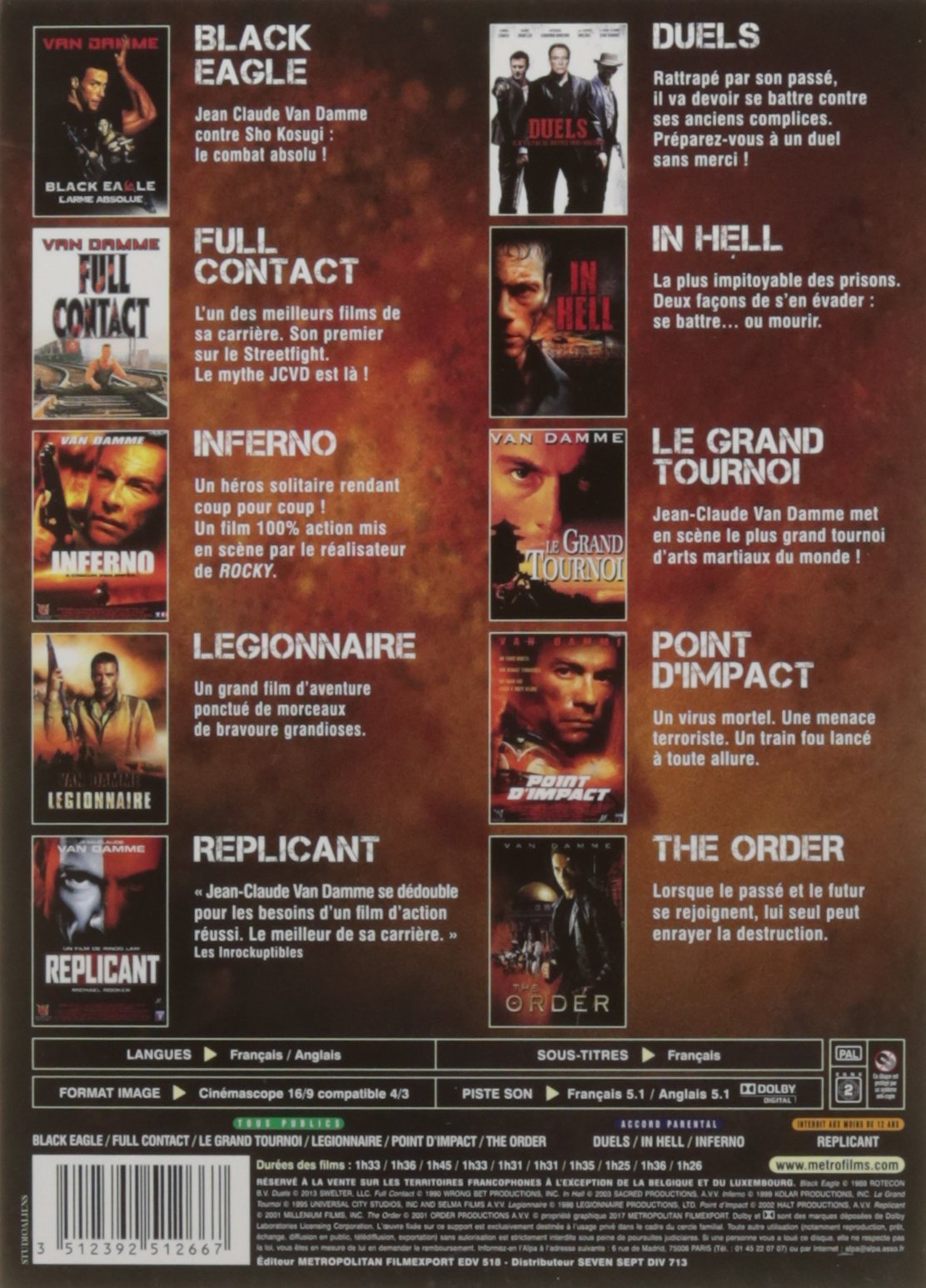 Coffret jean-claude van damme - 10 films dvd