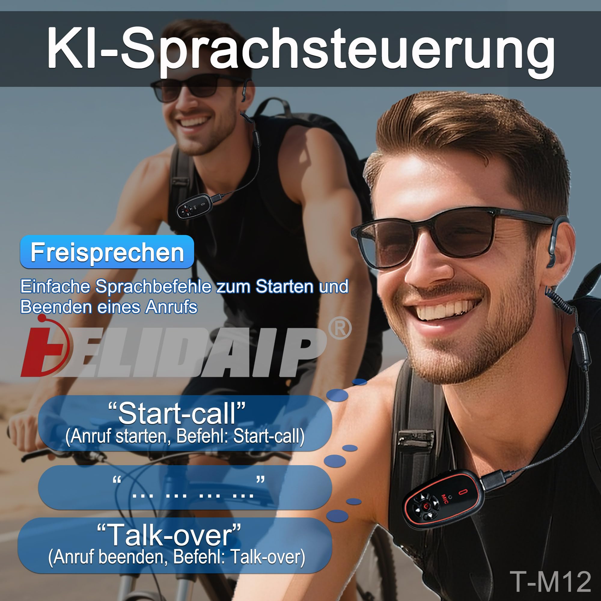 T-M12 Super Mini Walkie Talkies mit Headsets KI-Sprachsteuerung | Hände frei, Wiederaufladbarer Typ-C, 16 Kanäle, 28g Leicht Funkgerät Für Familienreiten Restaurants Outdoor-Sport, 2 Stück