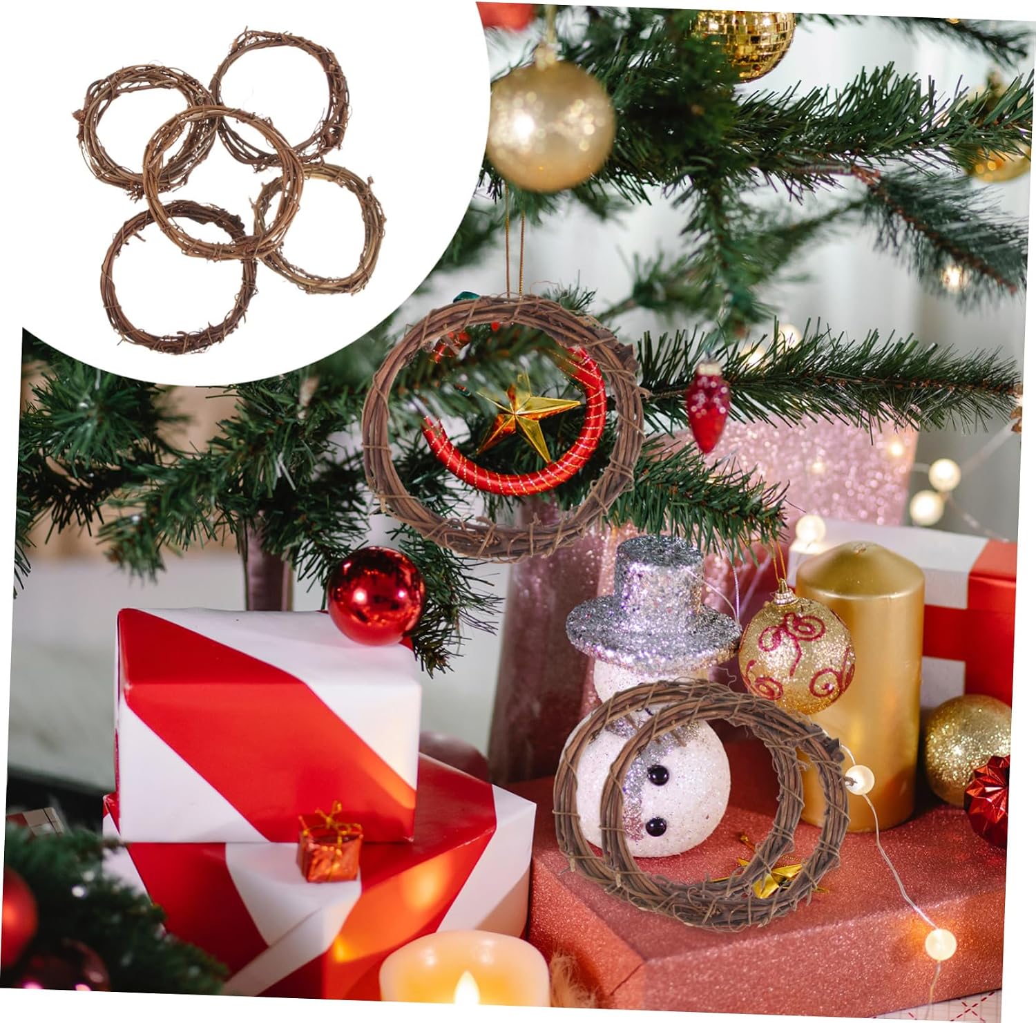 10pcs Brown Rattan Wreath Hoops for Crafts Round Solid Xmas DIY