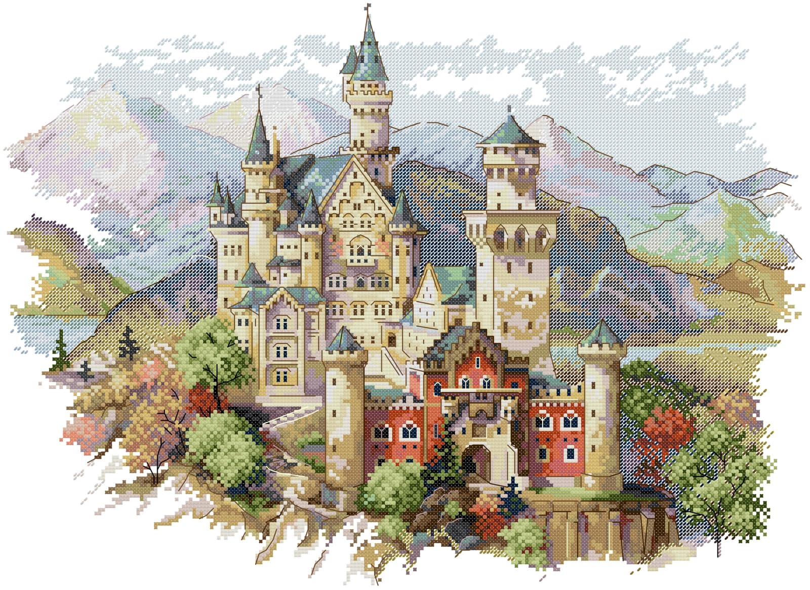 Awesocrafts Castles Cross Stitch Stamped Kits Easy Patterns Cross Stitching Embroidery Needlework Kit Supplies 14Ct 2 Strands