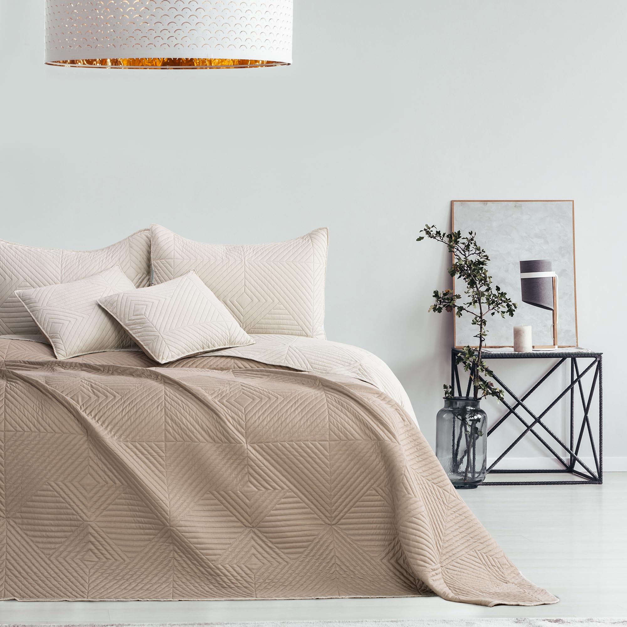 Tagesdecke beige Cappucino 220x240 Bettüberwürf zweiseitig Ultrasonic Steppung Polyester Softa