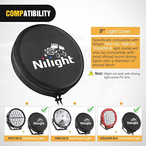 Vista 66 de Nilight Cubierta de luz redonda de 5.75 pulgadas, cubierta protectora de cuero negro de 6 pulgadas de diámetro, para zanja auxiliar, antiniebla