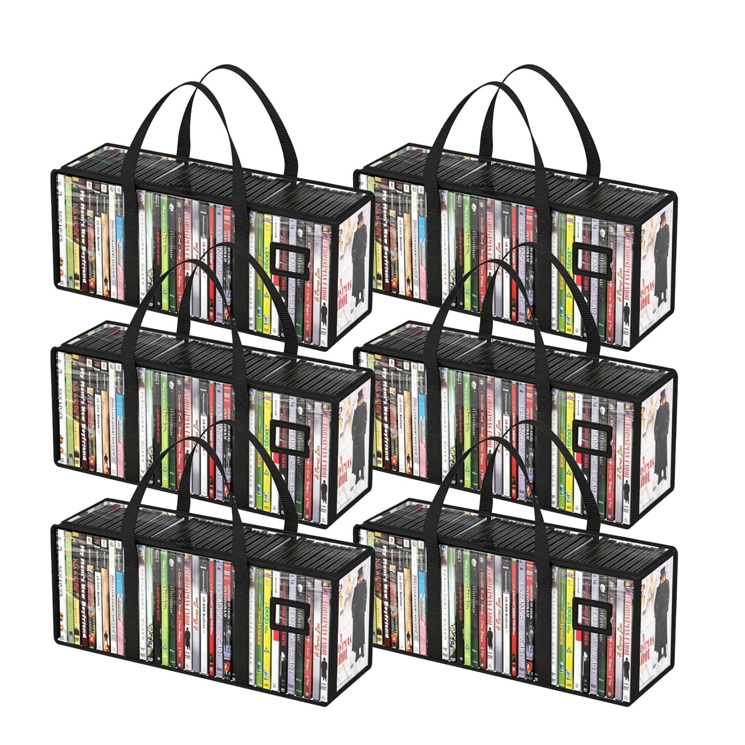 GNEGNI LIFE DVD Storage Bags, Clear PVC DVD Storage Boxes for 160 DVDs (40 Each), Portable CD Storage Boxes with Zipper & Handles, Media Organizer for Blu-Ray, Albums, Video Games & Books (6pack)