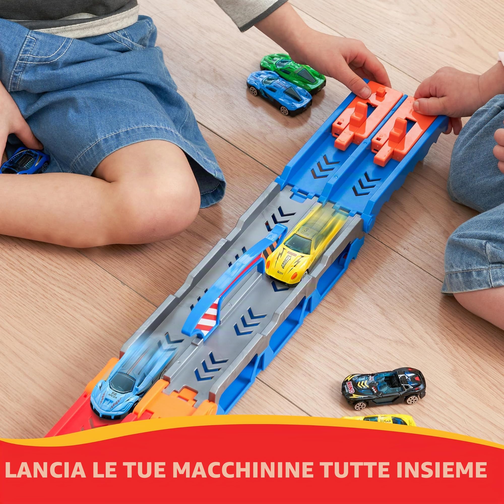 SYNCFUN Transport Race Truck Toy Cars, giocattolo da camion da pista da corsa gigante da 2,4 m, pieghevole a 3 strati con 12 auto, luci e suoni, regalo per 3, 4, 5, 6, 7 anni, ragazzi