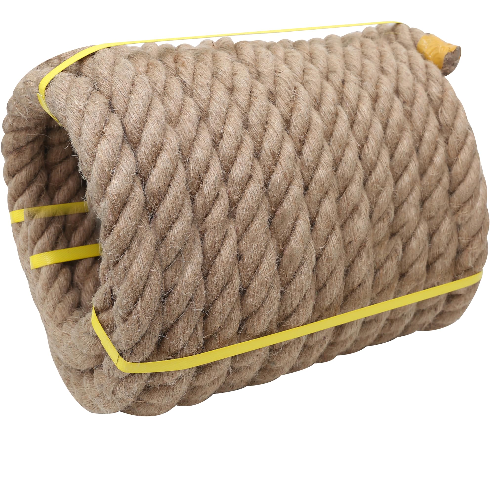Cuerda de yute de 1 1/2 pulgadas x 100 pies, cuerda de cáñamo natural, cuerda gruesa, cuerda de columpio, cuerda resistente disponible como cuerda de tirón de guerra, cuerda náutica, cuerda de