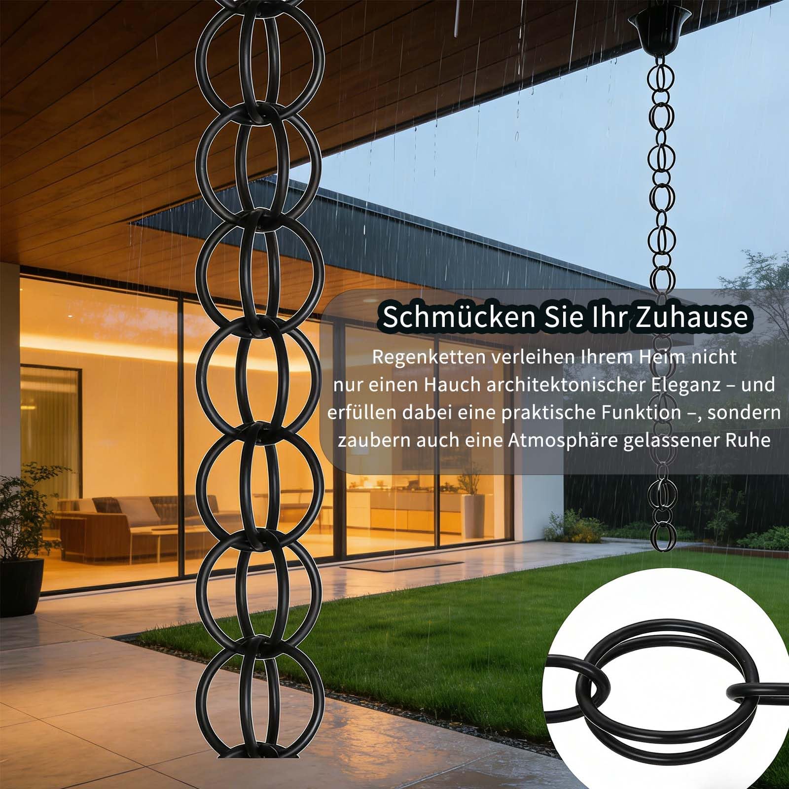 Hängende Regenkette Umlenker-Fangkettem,Dachrinnendekoration Zum Ableiten Von Wasserfür Den Regenfänger,Schwarzes,Pulverbeschichtetes Aluminium,Rostfrei, Leicht Montierbar,