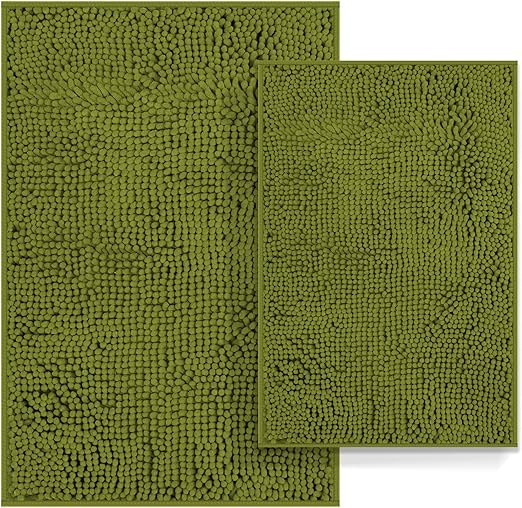 Sage Green Bathroom Rugs 2Piece Set NonSlip Bath Mats