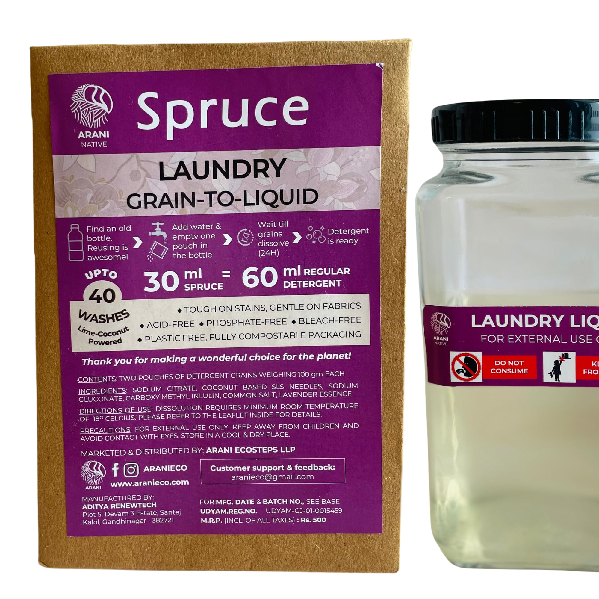 Arani Eco Spruce Laundry Liquid (Grain to Liquid) 1.2 litres | 40 wash pack | 30 ml for 12-15 clothes wash | Removes Tough Stains | Coconut and Lemon formula | Front & Top Load Washing Machine (B0CWZ5CCYH) Amazon Price History, Amazon Price Tracker