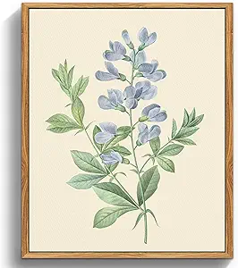 crmotu Framed Wall Art for Living Room, Blue Floral Botanical Canvas Prints, Minimalist Flower Vintage Wall Decor, Pea Branch Leaf Wall Pictures for Bathroom Bedroom Above Bed Kitchen, 16x24 inch