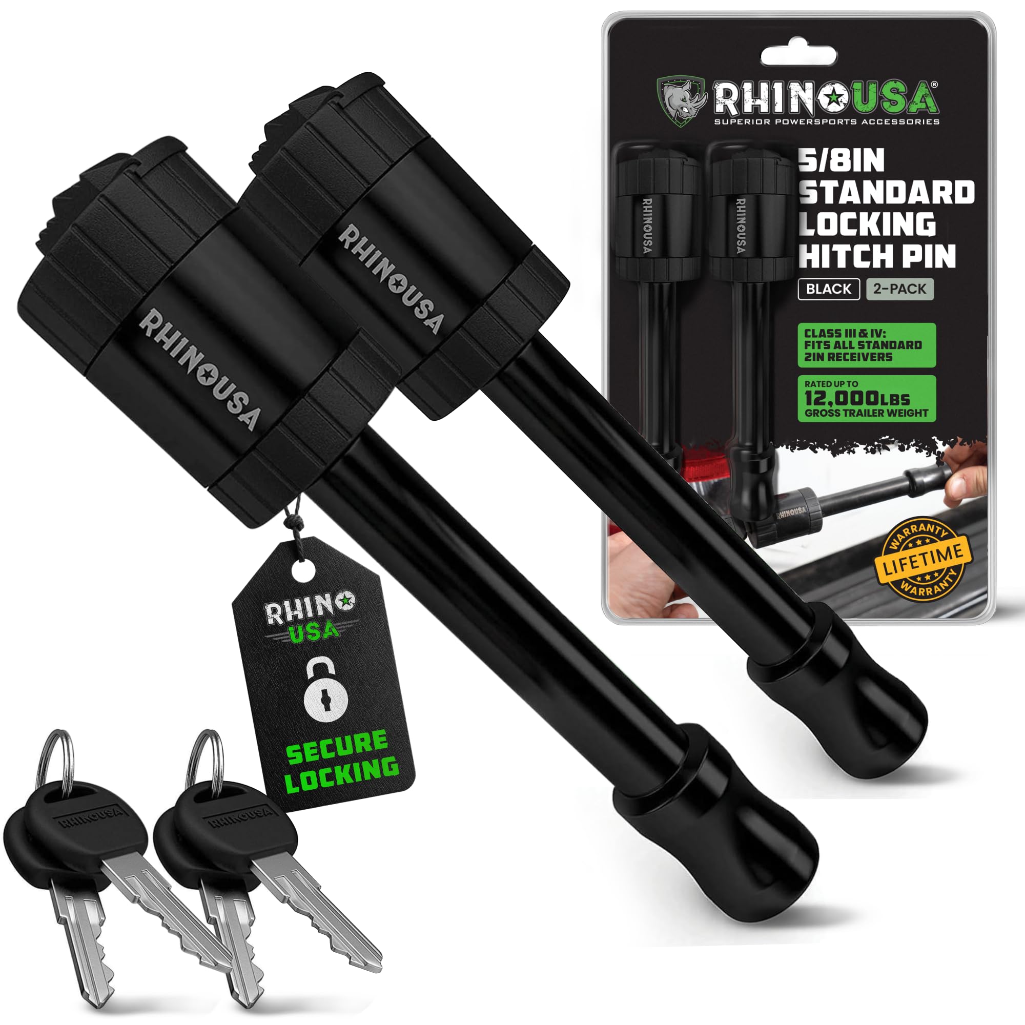 Rhino USA 2in Trailer Hitch Pin - Patented Locking Receiver Pin