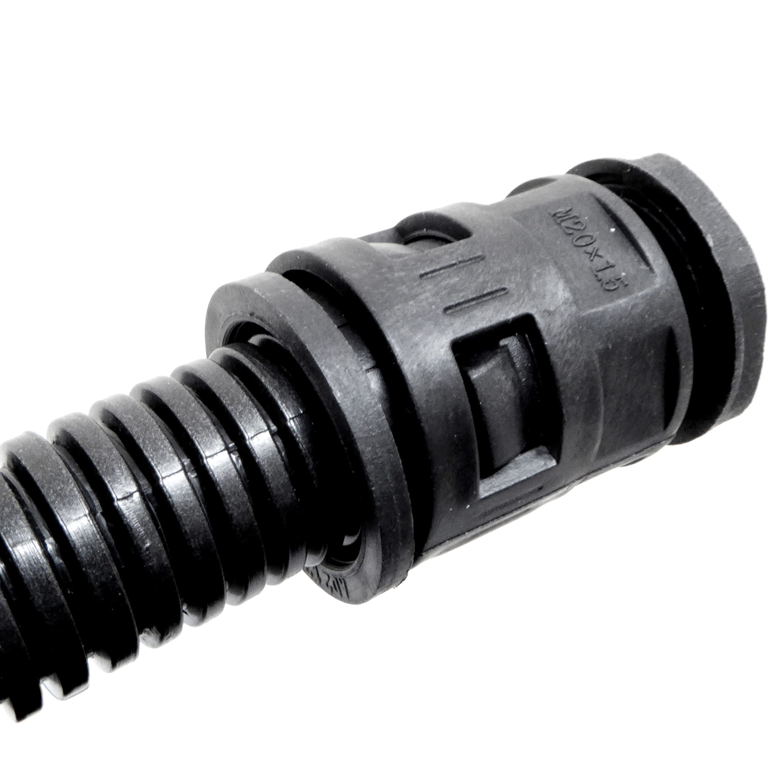 Conduit flexible noir avec presse-étoupes et clips pour protection des câbles à l'intérieur ou à l'extérieur 10 m x 20 mm