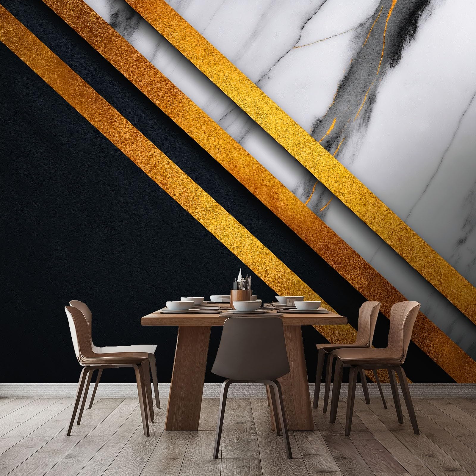 Fototapeta z włókniny, elegancka i luksusowa, 400 x 280 cm (szer. x wys.), nowoczesna tapeta z włókniny, efekt 3D, dekoracja ścienna, geometryczne paski, marmur z motywem, tapeta ścienna, salon