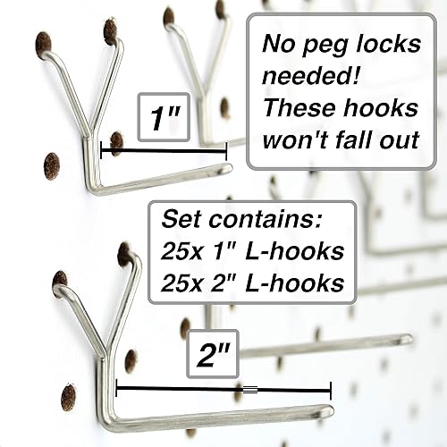 Miniatura 6 de Right Arrange Ganchos de acero para tablero de clavijas, paquete de 50 ganchos de 2 pulgadas + 4 pulgadas de largo, color negro, no se caen, se