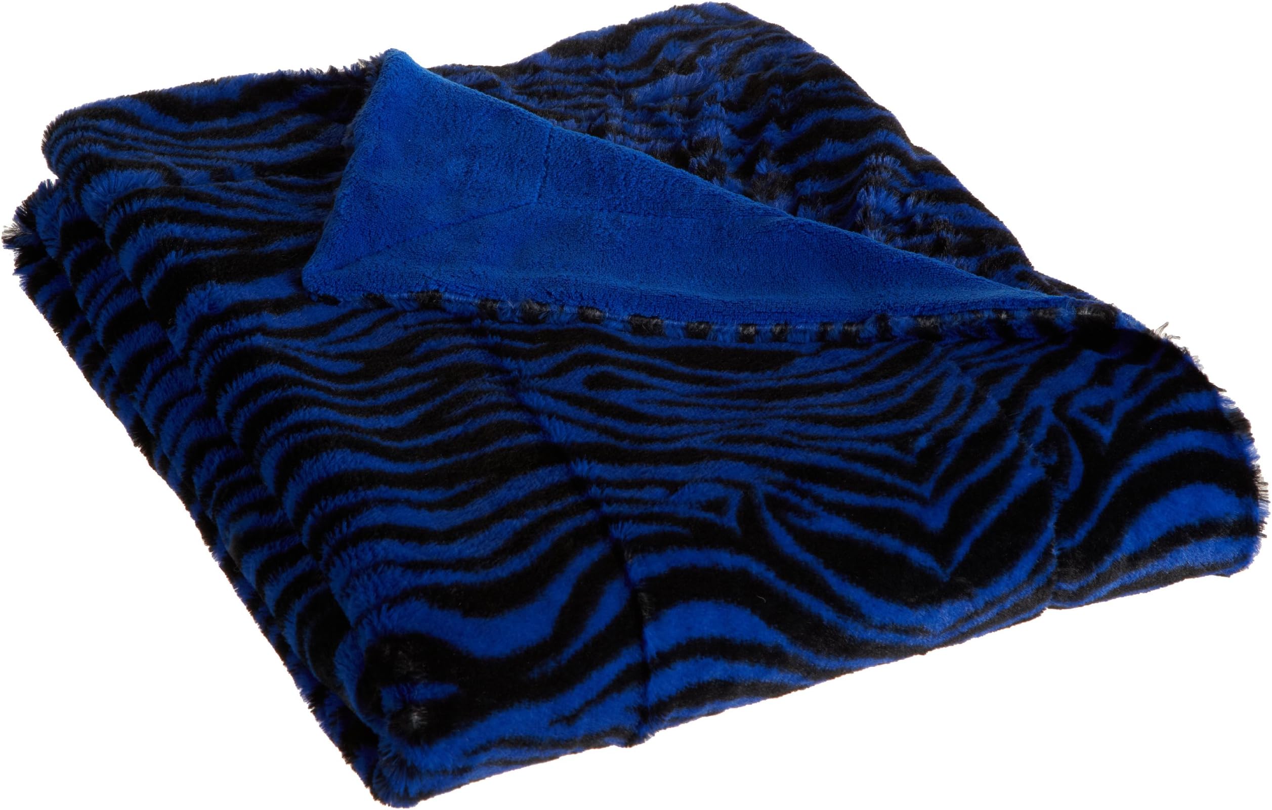 Dreamfountain Exquis Faux Fur Plush Throw, Cobalt Zebra