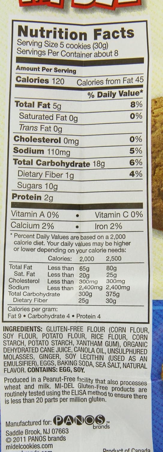 Mi-Del Gluten Free Cookies, Natural Ginger Snaps, 8 Ounce (Pack of 12)