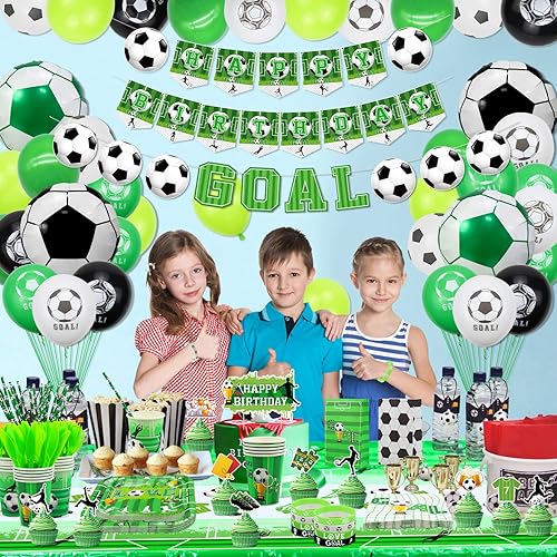 Miniatura 5 de Suministros para fiesta de cumpleaños de fútbol, incluye pancarta de feliz cumpleaños, bolsas de recuerdo de fútbol, pulseras de silicona para