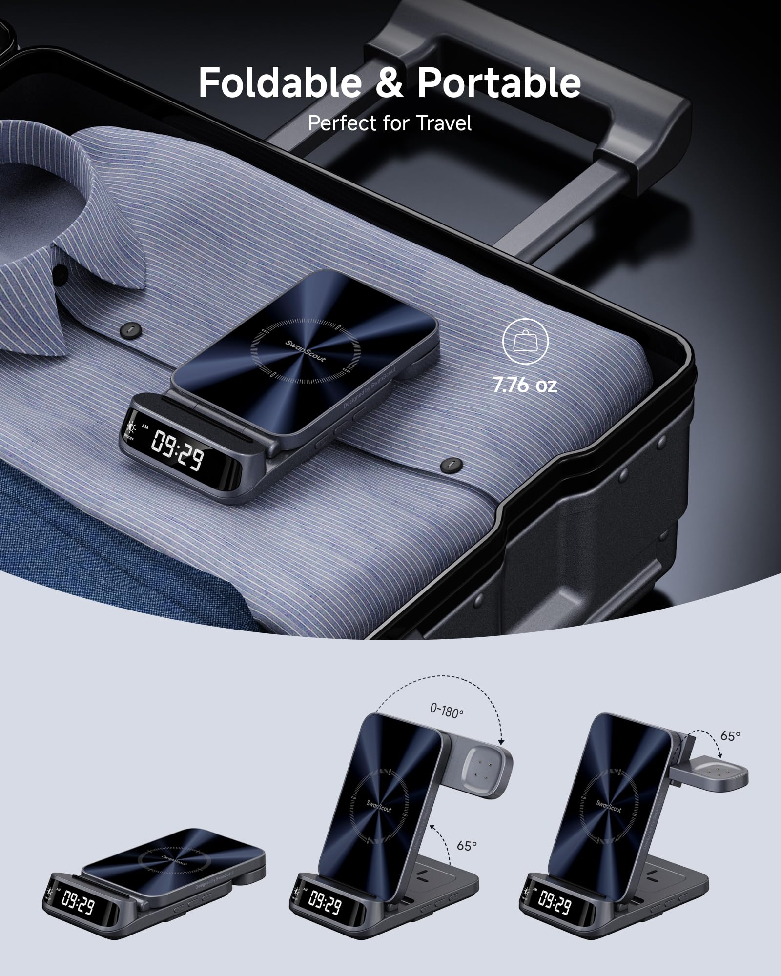 SwanScout Caricatore Wireless per Pixel Watch 3/2/Fitbit Versa 4/3, Stazione di Ricarica 3 in 1 per Google Pixel 9 Pro Fold/9/Fold/8/7/7a/6, SwanScout 708G2 (Non per Pixel Watch 4/1)