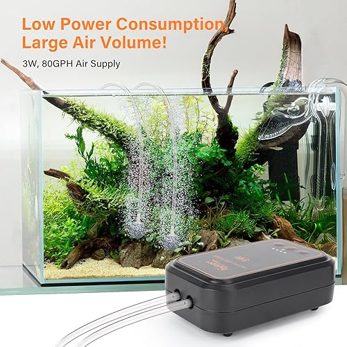 Miniatura 5 de hygger Bomba de aire para acuario, bomba de oxígeno portátil recargable con salidas simplesdobles, burbujeador de aire ultra silencioso alimentado