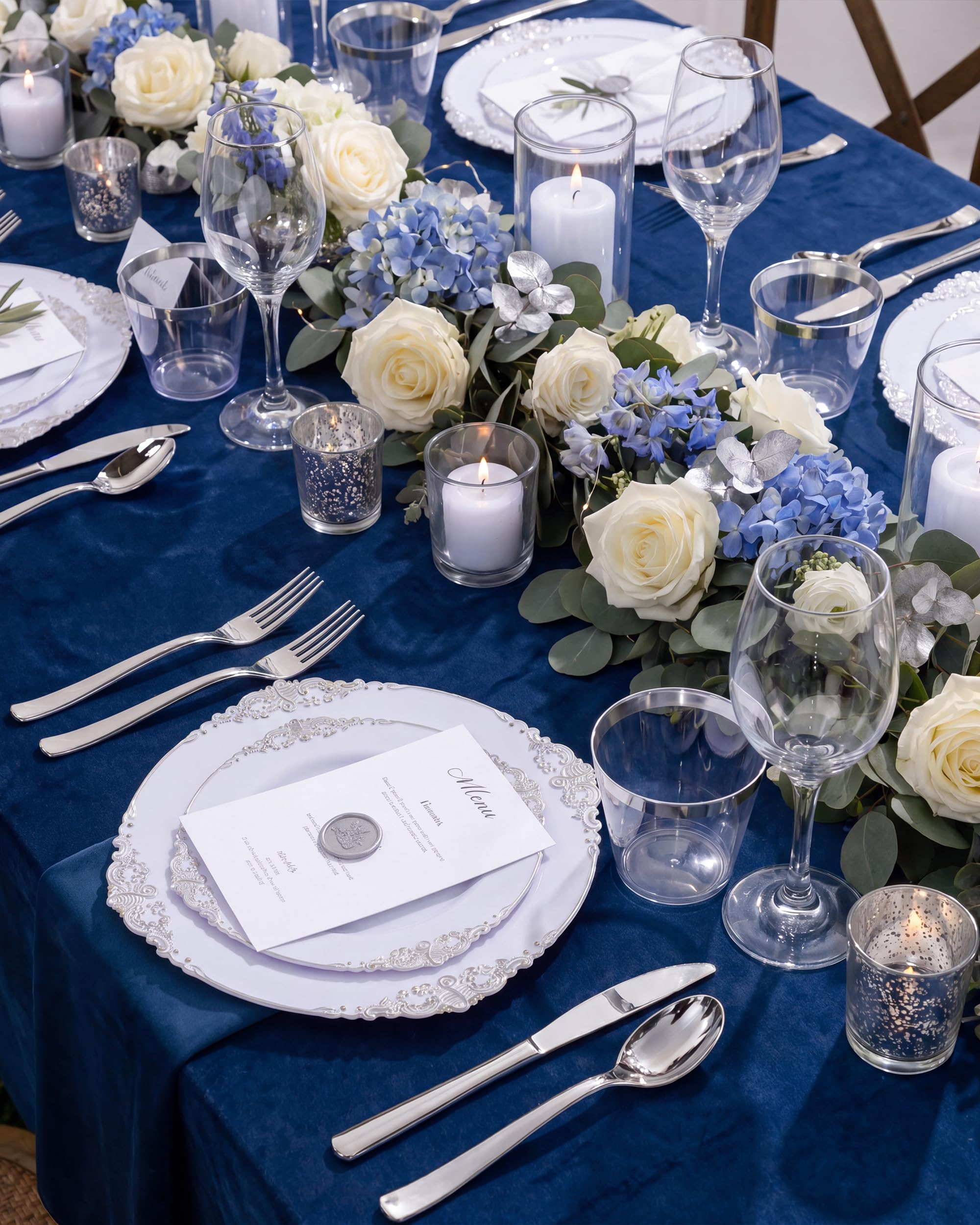 100 Guest Disposable Plates - Silver & White Dinnerware -6