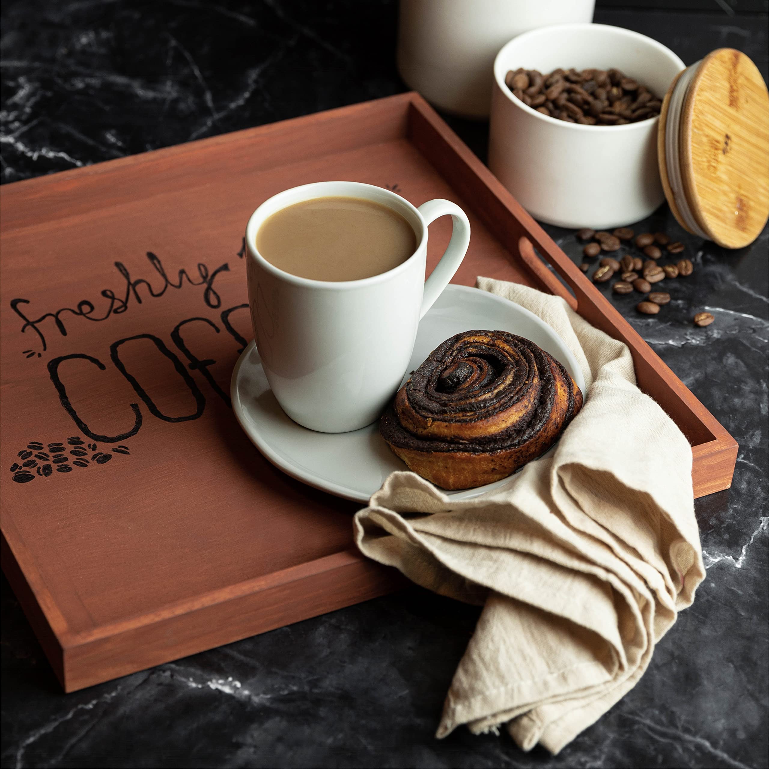 Wooden Square Trays for Serving - Five Piece Nested Breakfast Tray - Wood Crafts Trays for Organizing | Bathroom Tray - Food Trays for Party Buffet Montessori Wooden Trays for Serving & Catering - Image 2