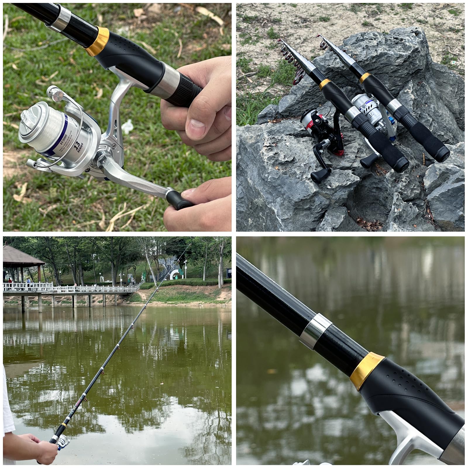 Teleskop-Angelruten-Kombination, 2 Stück, 2 m, zusammenklappbar, Spinnruten-Set, kompakte Angelköder, Angelbox, Zubehör, leichtes Reise-Angelwerkzeug-Set für Angler, Geschenk