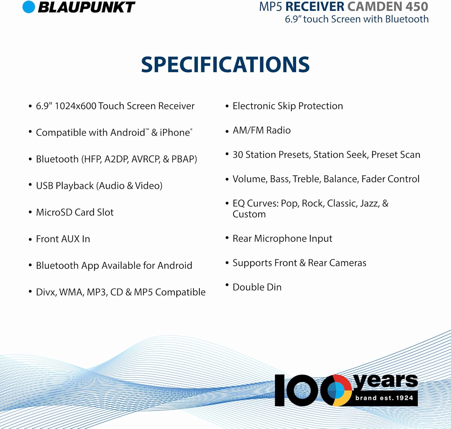 BLAUPUNKT Camden 450 Specifications List
