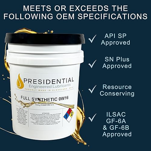 Miniatura 5 de Presidential 0W16 - Aceite sintético completo PCMO - Aceite de motor y lubricantes industriales para rendimiento y protección del motor de gasolina,