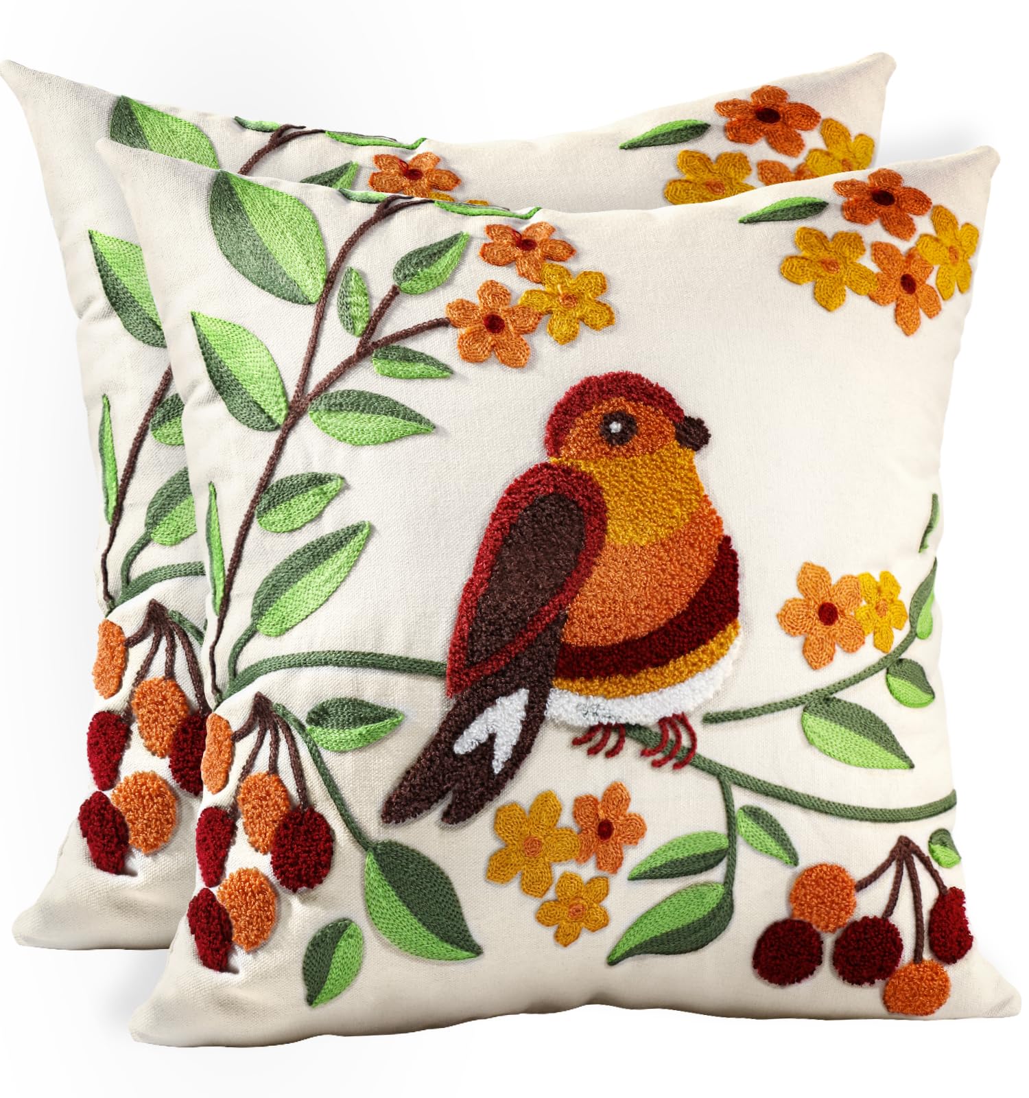 Kokaaee Embroidered Throw Pillow Covers 18x18 Inch - Set of 2 Summer Decorative Pillow Covers with Zipper Aesthetic