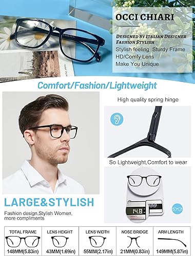 Miniatura 10 de OCCI CHIARI Lentes de lectura bifocales de transición para hombres XL con bloqueo de luz azul