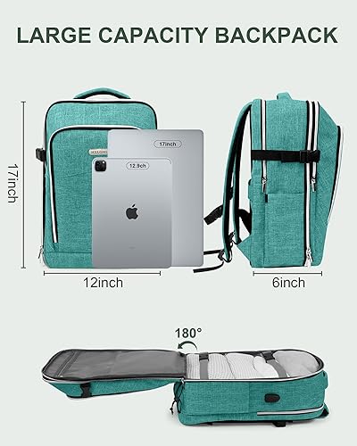 Miniatura 2 de Mochila de viaje para hombres y mujeres, mochila de transporte aprobada por vuelo, mochila para laptop de 17 pulgadas, bolsa grande, Verde, Mochilas
