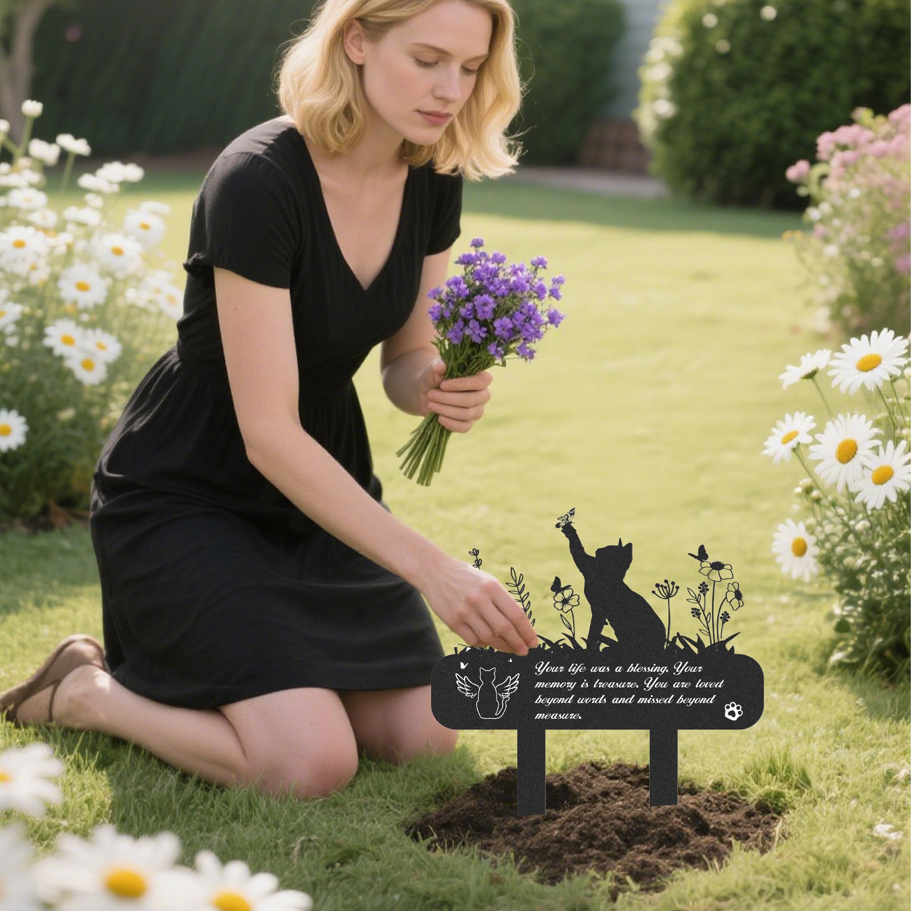 Wasise Cat Memorial Plaques, 30 X 33.5CM Pet Memorial Plaques, Metal Cats Waterproof Cemetery Stakes - Image 4