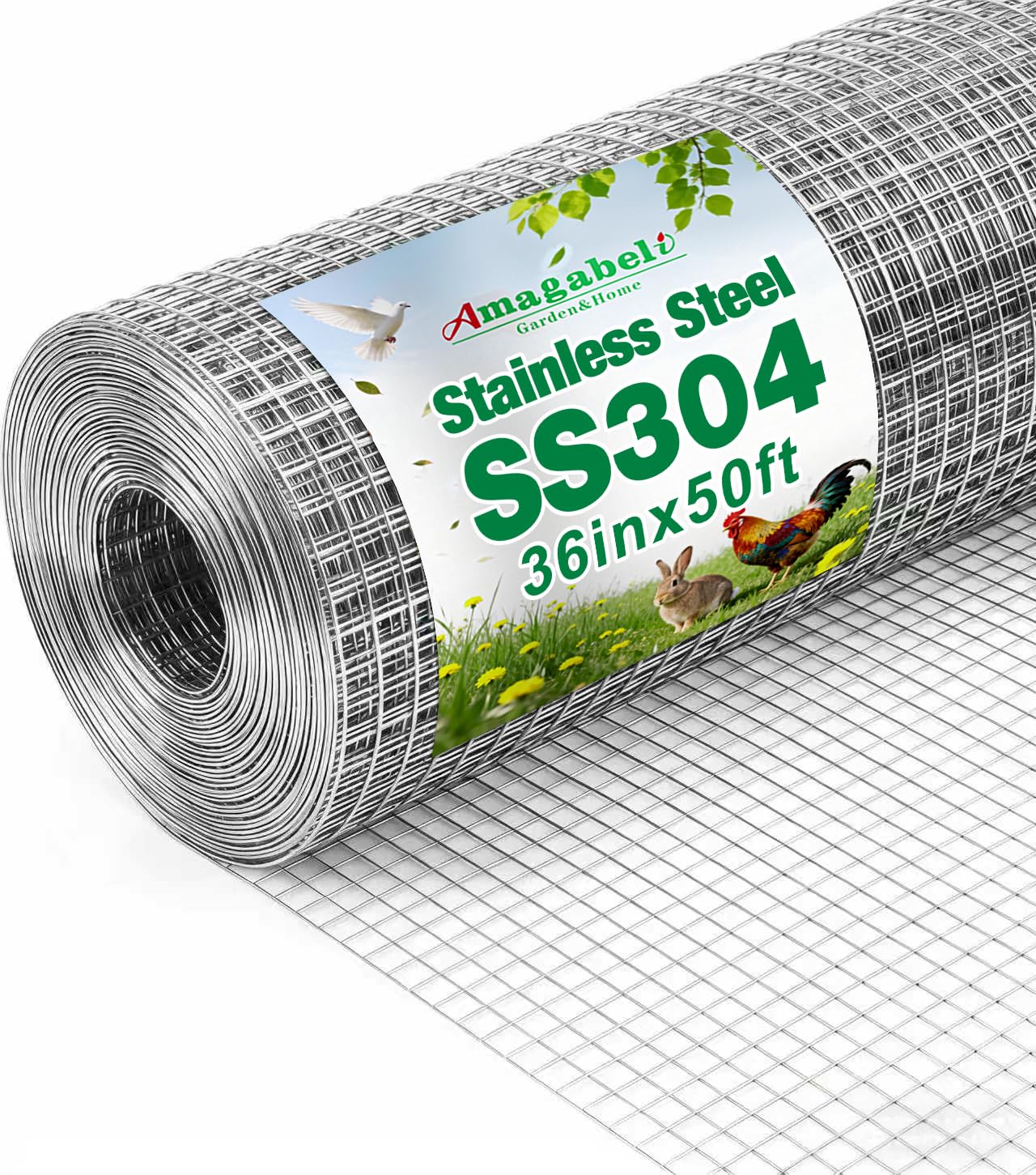 Amagabeli 36inch x 50ft SS304 Stainless Steel Welded Wire Mesh 1/2 inch Square Hardware Cloth 18 Gauge - Ideal for High-Grade DIY Cages Rodent Mesh Cabinets Wire Mesh Window Screen Mesh