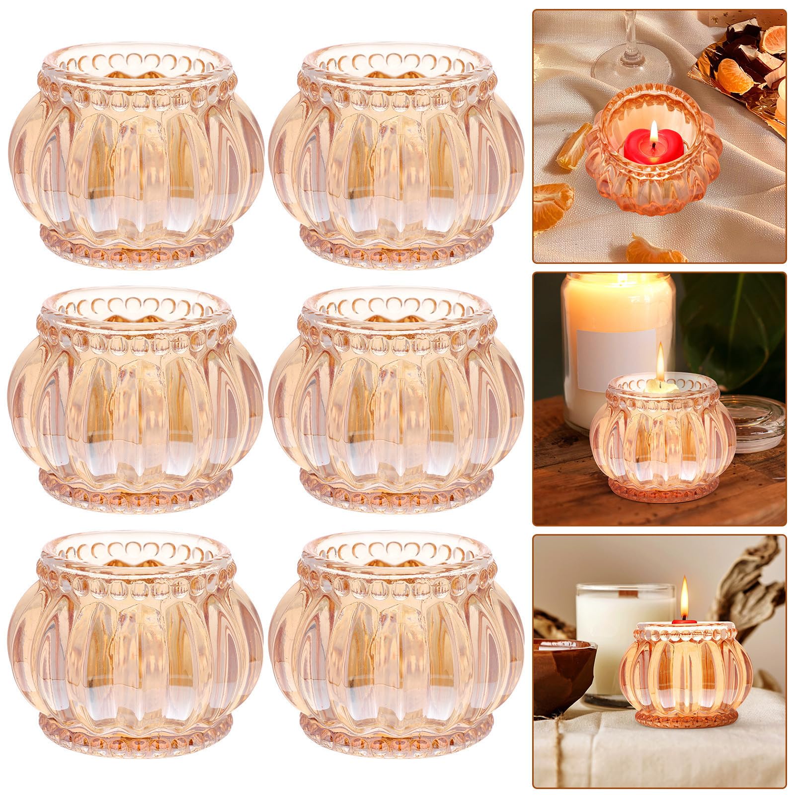 6 Piezas Portavelas de Cristal para Mesa de Centro Base Estable