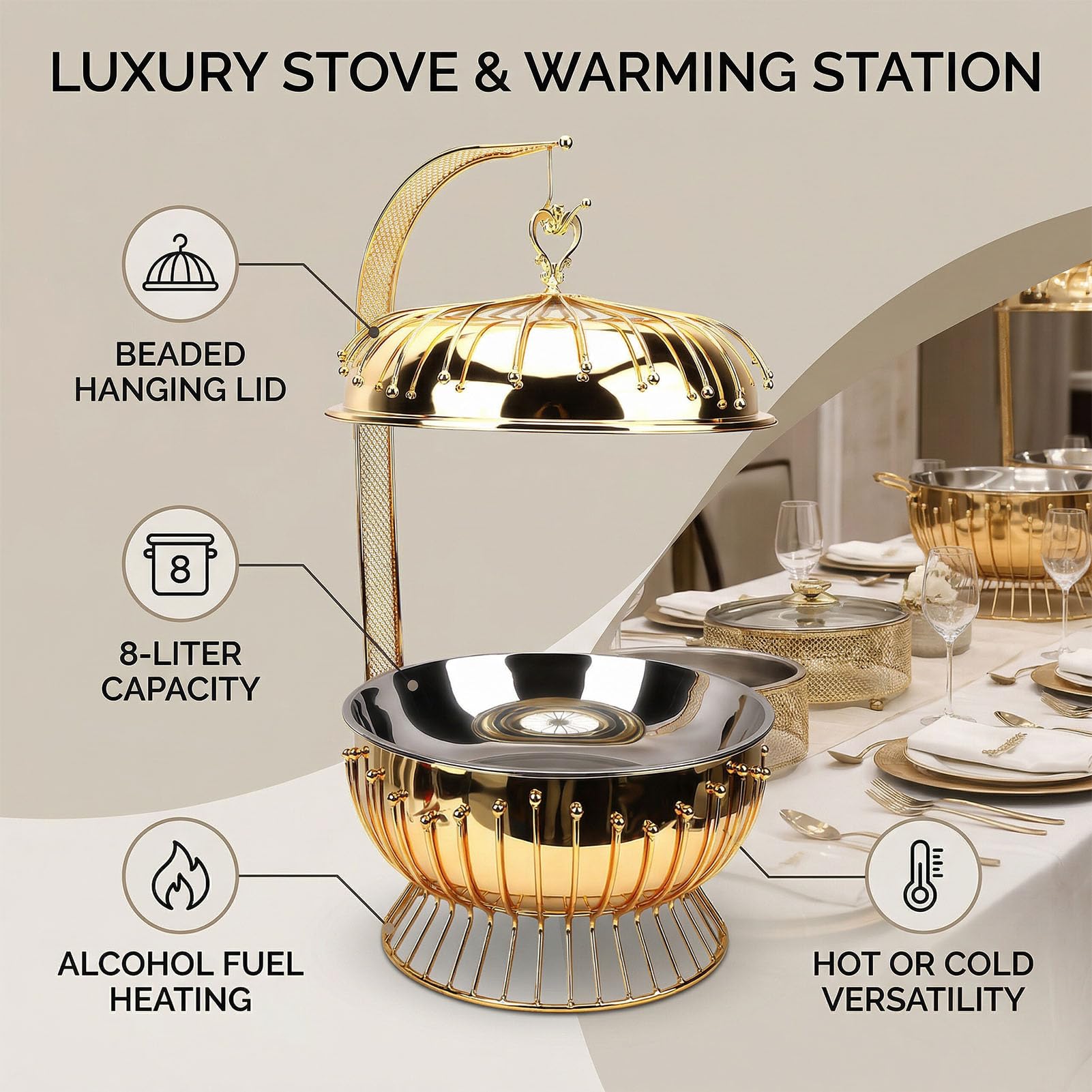 HEEPDD Set Scaldavivande a Buffet per Eventi di Catering per Matrimoni, Ristoranti, Hotel, Feste, Attrezzature per Servizi di Ristorazione