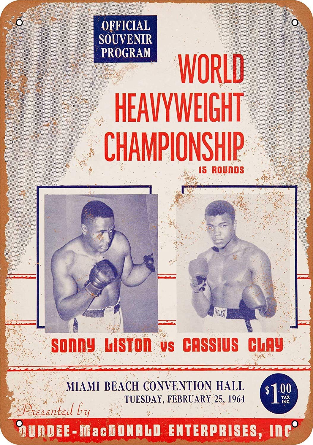1964 Sonny Liston vs. Cassius Clay Vintage Look Novelty Metal Sign for Home 8 x 12 Tin Sign Man Cave