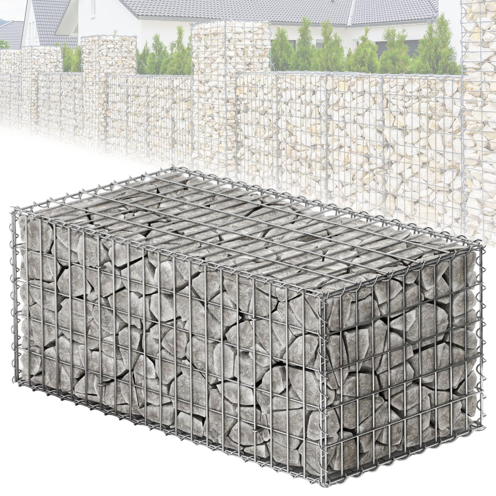Gabion en Acier Anti-Rouille pour Pierre,Clôture décorative,Muret en Acier pour Un aménagement extérieur stylé (Argenté, L100 x H50 x P30 cm)