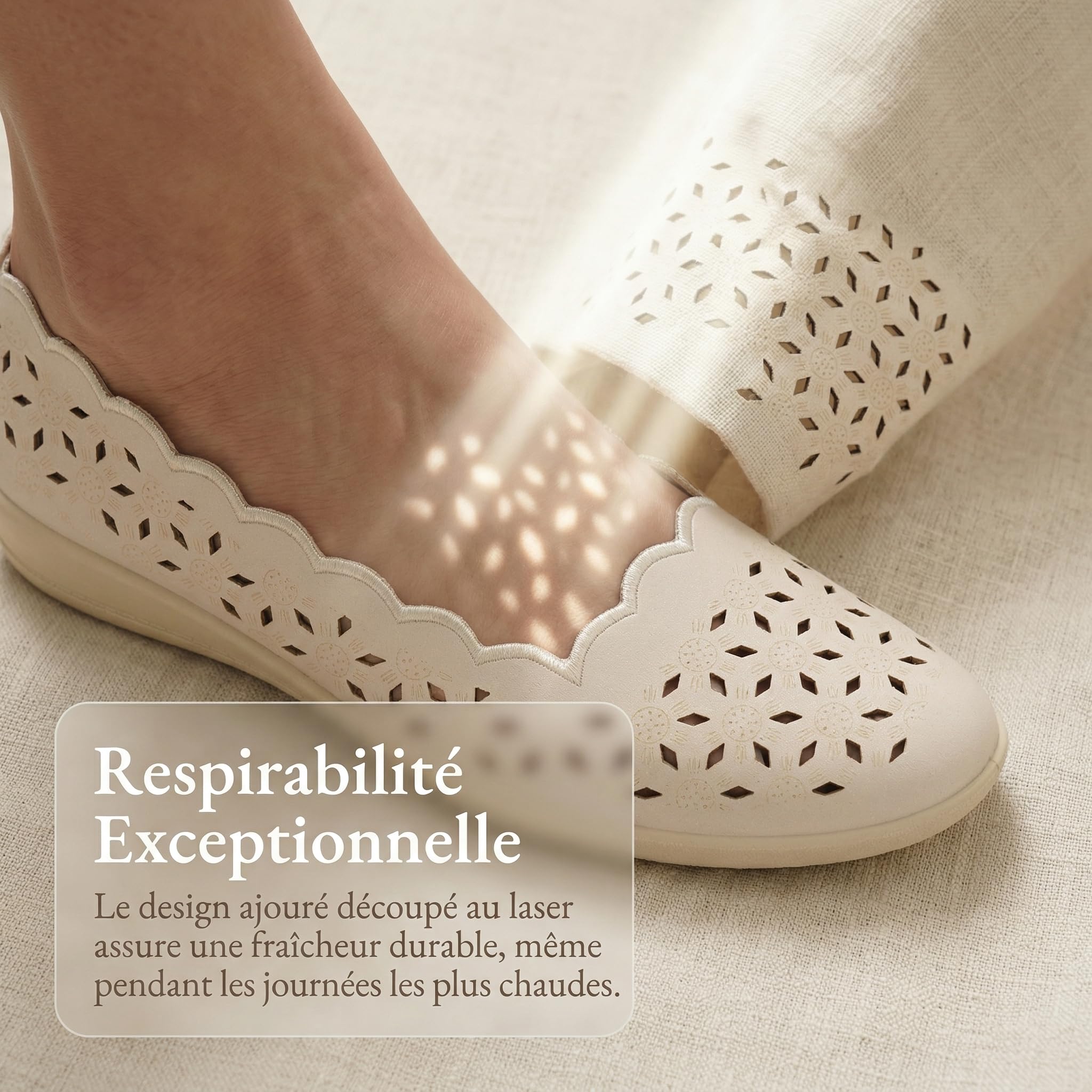 GLAMORA Ballerines Femme Perforées Respirantes Babies Mocassins Compensés Chaussures Plates Souples Confort Léger Bout Rond Semelle Antidérapante Chaussant Flexible Découpe Laser