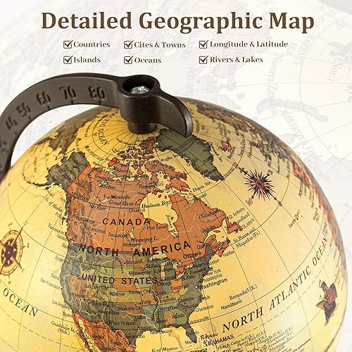 Miniatura 2 de Goplus Globos del mundo antiguo, mini globo giratorio vintage de 5.5 pulgadas con tallo de aleación curvado, base de madera maciza, mapa impreso,
