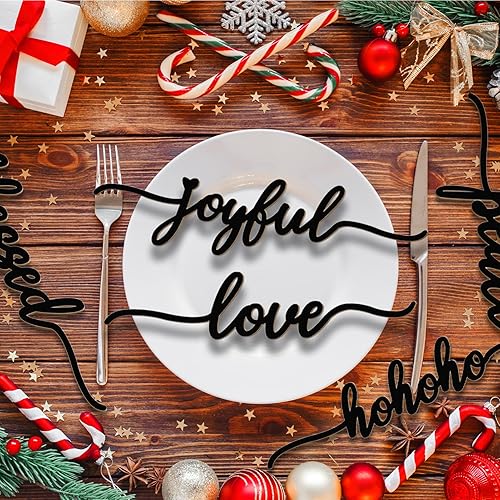 Miniatura 5 de BORAMDO Letrero de pared de madera de Navidad, 12 piezas, recortes de palabras de madera para decoración del hogar, placa de mesa, adornos rústicos,