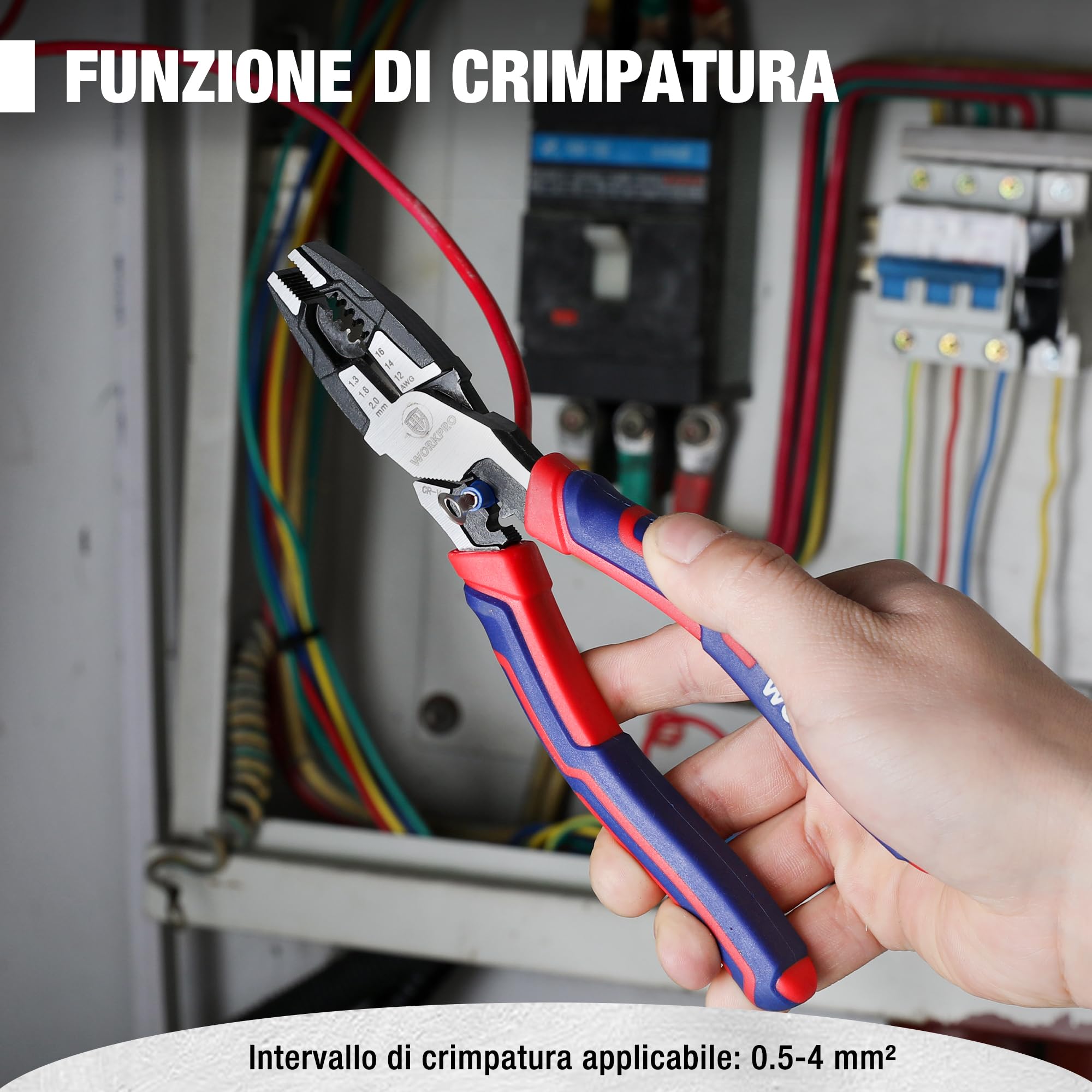 WORKPRO Pinza Combinata 5 in 1 209mm 16-12 AWG (1,3-2,0mm) Cr-V per Elettricisti