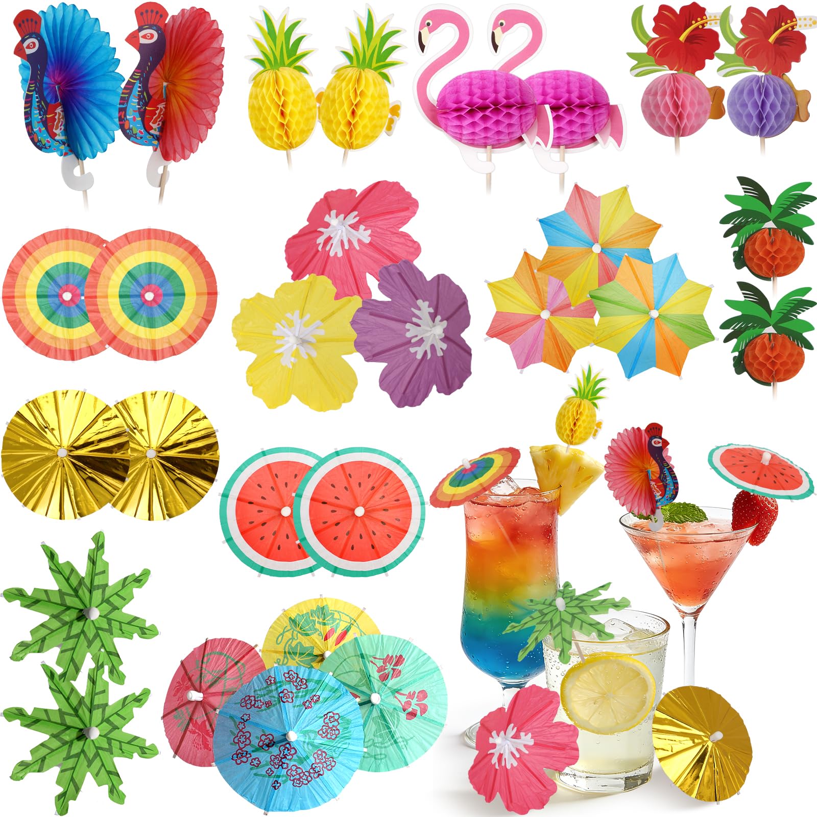 Photo 1 of [12 Styles] 50PCS Drink Umbrellas Cocktail Picks, Mini Cocktail Umbrellas for Drinks Garnish, Paper Umbrella Toothpicks Fruit Skewer Sticks, Tropical Hawaiian Luau Tiki Party Decorations Accessories